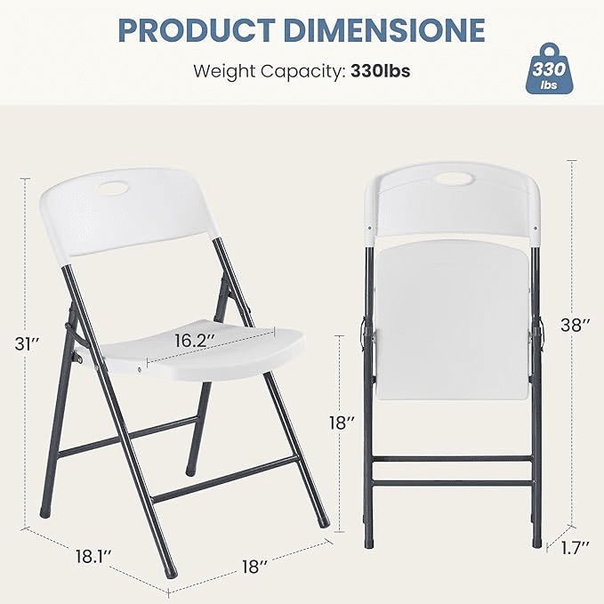 MAYEERTY Foldable Stackable Dining Chairs with Steel Frame, Ergonomic Portable Fold Up Chairs Holds 350 LBS for Home Indoor Outdoor Party