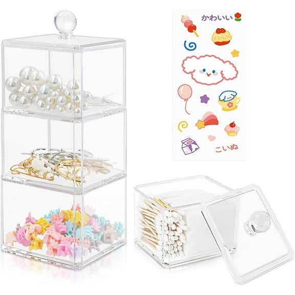 Hair Accessories Organizer for Girls, STONCEL 3 Stackable Hair Organizer Storage with Lids, Acrylic Hair Tie Organizer, Scrunchie Holder with 1pcs Sticker, Bathroom Hair Bow Containers for Hair Band