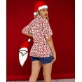 thumbnail image 3 of LA LEELA Women's Beach Funny Santa Claus Party Shirt Blouse Short Sleeve Tops Hawaiian Christmas Tree Dresses for Women S Allover Santa Face, Red, 3 of 6
