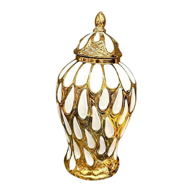 Tarro de jengibre de porcelana con tapa, tarros de almacenamiento, tarro de templo para arreglos florales de escritorio, M
