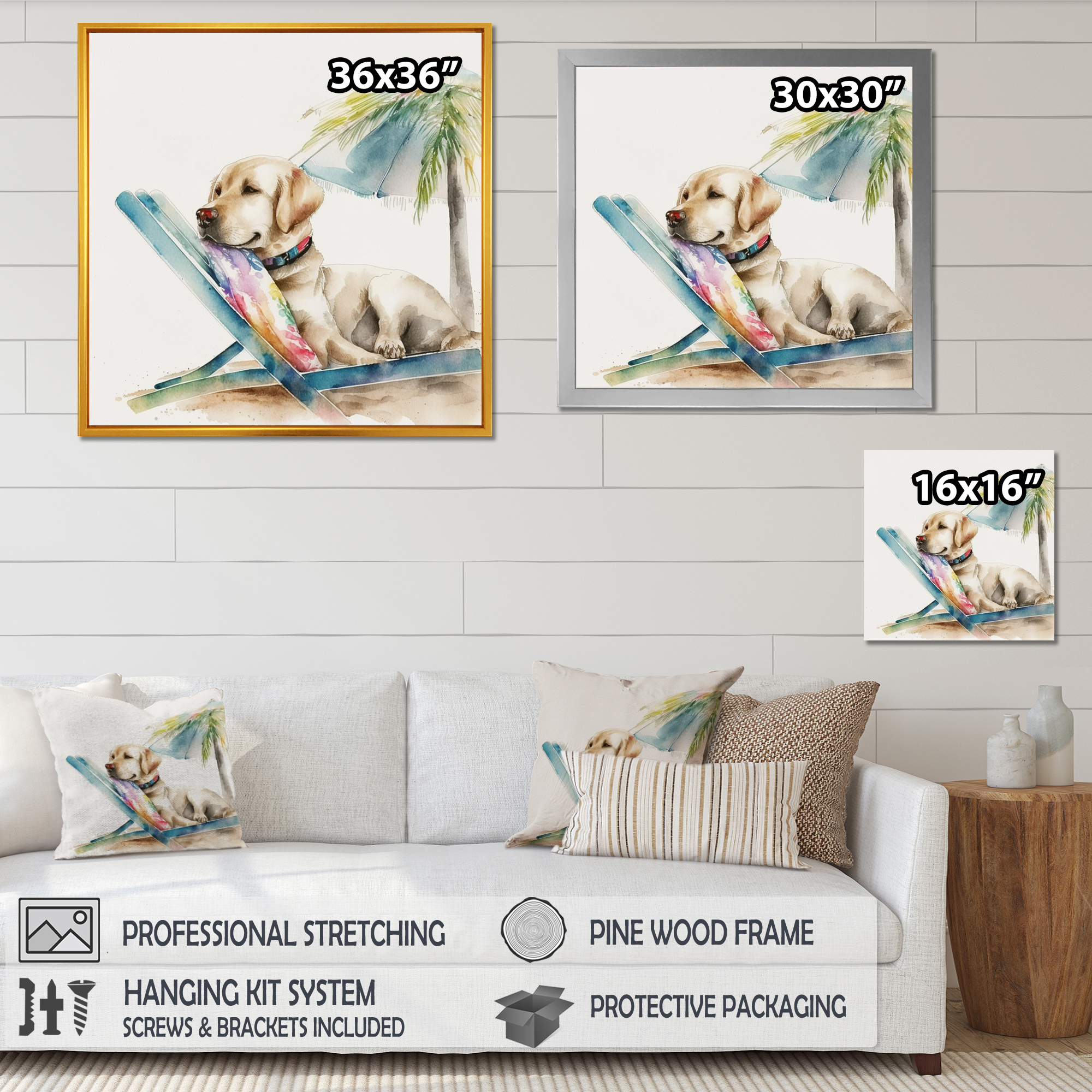 Designart Dog On Chair At The Beach I Canvas Wall Art
