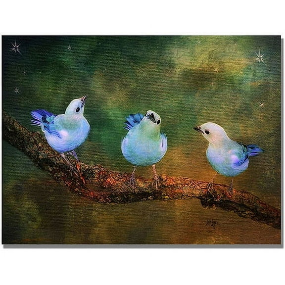 Trademark Fine Art "Three Little Blue Birds" Canvas Wall Art by Lois Bryan