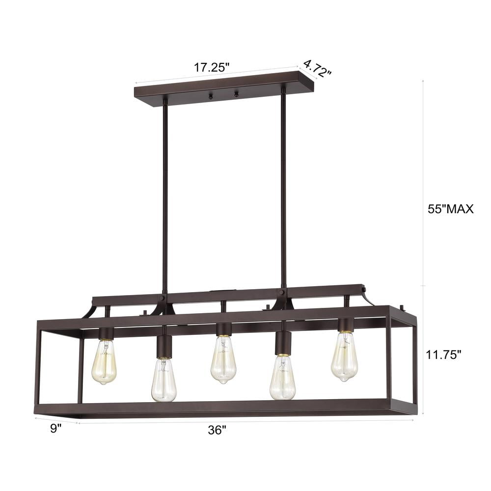 CHLOE Ironclad Industrial 5 Light Bronze Island Pendant Ceiling Fixture 36"