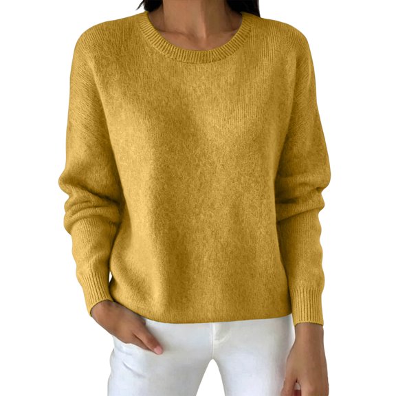 Tumotour Pullover Tops for Women'S Crew Neck Long Sleeve Straight Winter Sweaters Outfits Knit Fabric Tunic Blouse
