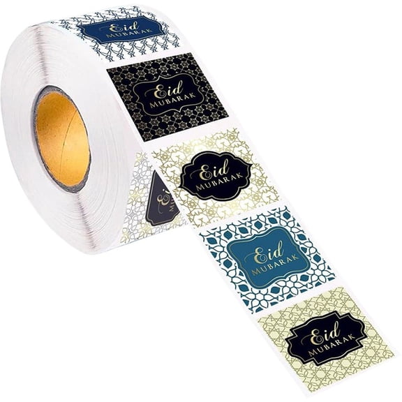 Jiibva 500PCS/1Roll Eid Mubarak Stickers Islamic Ramadan Kareem Stickers Reward Labels Eid Sticker Muslim Self Adhesive Labels For Bag Box Envelope