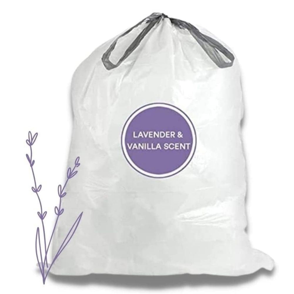Plasticplace Simplehuman®* Code Q Compatible Drawstring Trash Bags, 13-17 Gallon (200 Count), Lavender & Soft Vanilla Scented - 1
