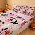 thumbnail image 3 of Homewish Halloween Witch Ghost Zipper Full Size Comforter Sets with Fitted Sheet and 2 Pillowcases for Girls, Pumpkin Spider Web Zipper Bedding Set, Light Pink Black Orange, Pink Reversible, 3 of 6
