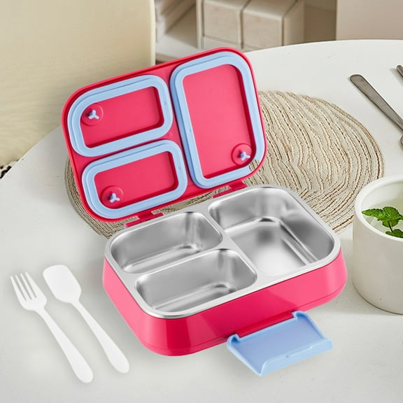 Foqnuq Transparent Stainless Steel Lunch Box with Three Compartments, Insulated Meal Container for Office Workers and Adults - Microwave Safe, Easy to Clean