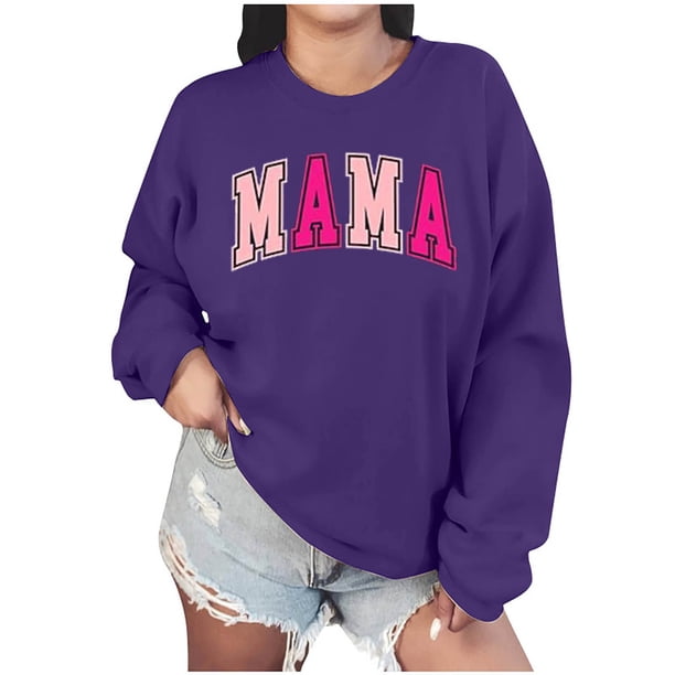 Sudadera Penkiiy Mama Mujer Glitter Patch Mama Crewneck Sudaderas Mama Print Manga Larga Moda Suéter XS Púrpura