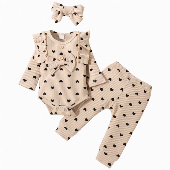 zuwimk Baby Girl Newborn Outfit Ruffle Ribbed Romper Floral Pants Set(9-12 Months,Khaki)
