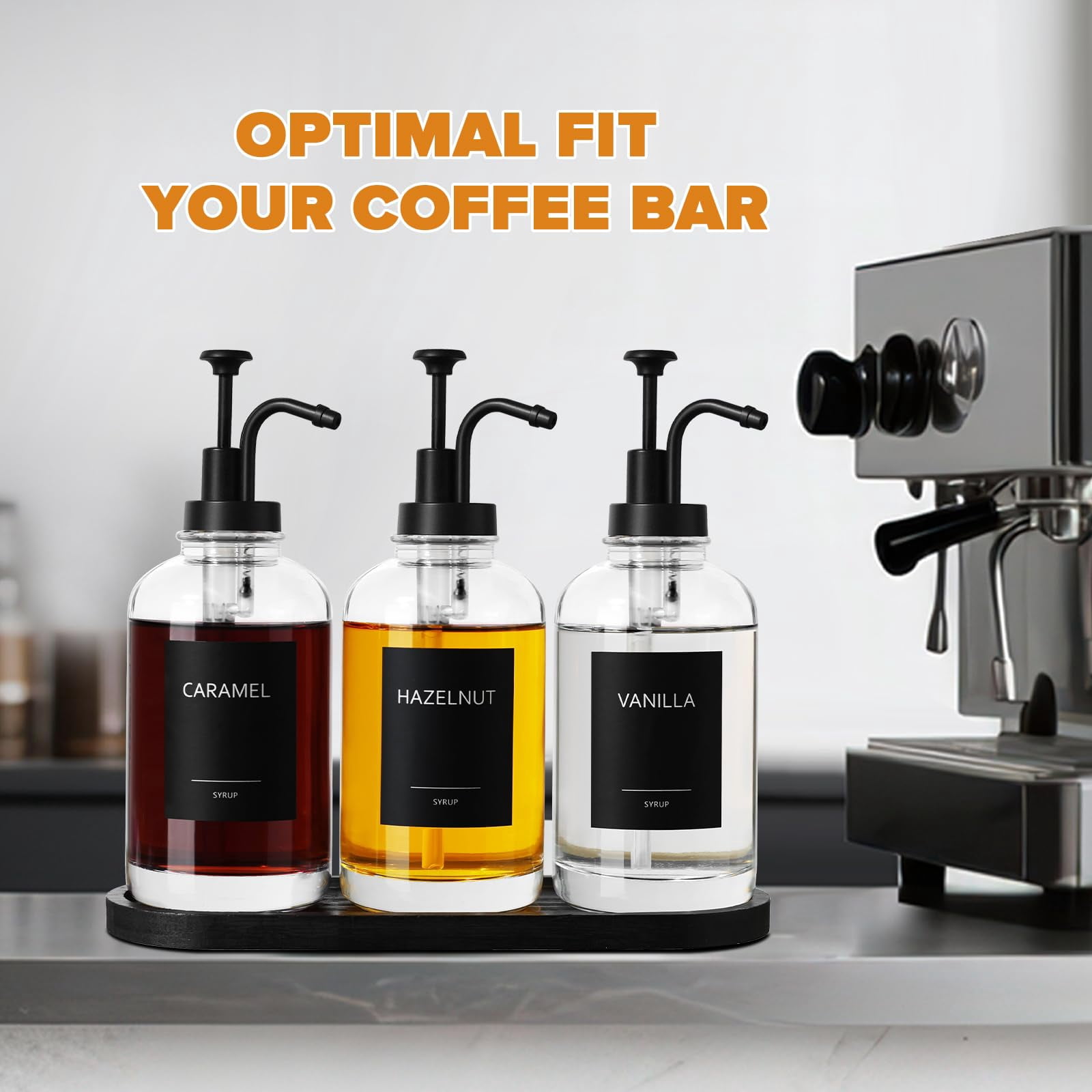 Syrup Dispenser For Coffee Bar  Glass With Pump 16.9 Fl Oz Honey Bottles Labels Spoons Art Pen 3 Pack