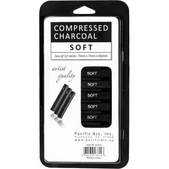 Compressed Charcoal Sticks Soft 12 Pack for Drawing, Sketching, and Shading