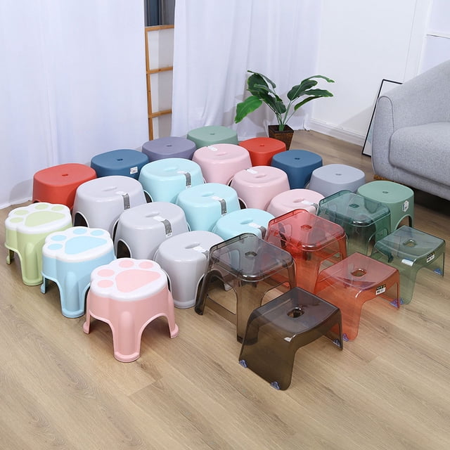 Taburete de plástico transparente, taburete de baño, taburete engrosado, taburete de bañera antideslizante para el hogar, taburete bajo, taburete de limpieza