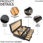 Stock Your Home Mens Valet Tray, Mens Jewelry Box, Night Stand Organizers and Storage, Bedside Table Organizer, Watch Box for Dresser, Faux Leather (Black & Beige)