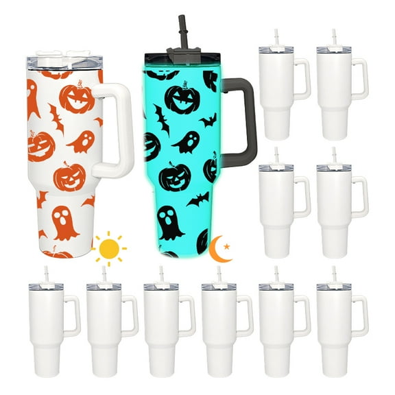 40oz sublimation blank handle tumbler glow in dark blue luminous mug stainless steel vacuum insulated tumblers 12pack