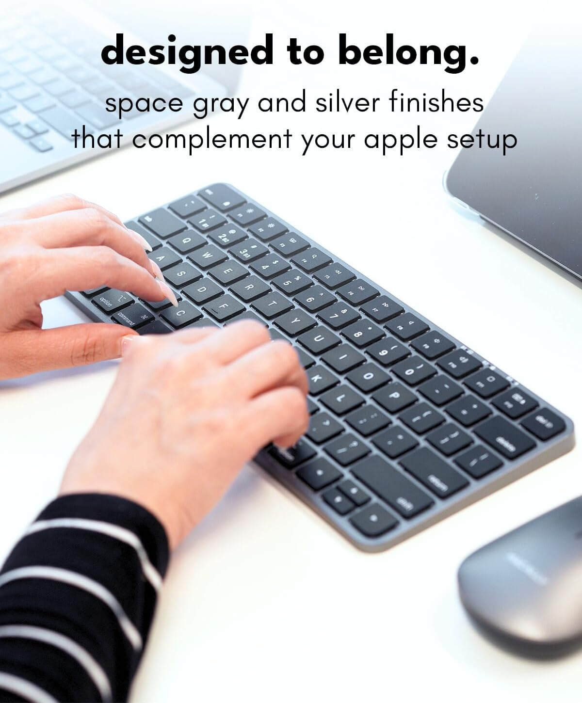 Macally Apple Wireless Keyboard and Mouse for Mac - Dual Mode (Bluetooth + Wired) - Multi-Device, Rechargeable - Mini Wireless Keyboard and Mouse for MacBook, iPad, Mac Mini/Air/Pro (Space Gray)