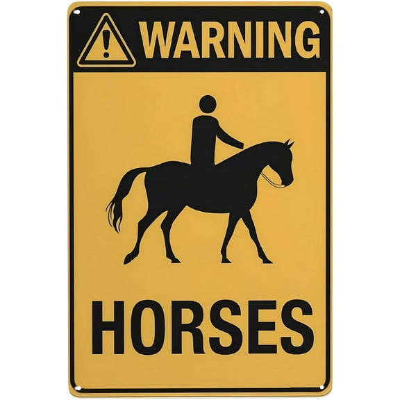 Warning Horses Sign - 8"x12" Vintage Metal Warning Sign, Equestrian Safety Decor for Home Farm Bar Coffee Shop Club Ranch