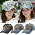 thumbnail image 4 of Opolski Women's Embossing Flower Denim Baseball Cap Summer Rhinestone Inlaid Jeans Hat, 4 of 8