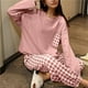 thumbnail image 2 of Pijamas a cuadros para mujer, conjunto de ropa de casa informal de manga larga de poliéster y algodón para otoño e invierno, talla grande, 2 of 4