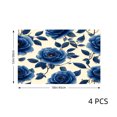 thumbnail image 4 of Amarainy Blue Rose Pattern Linen Table Mats Set Of 4 For Home Kitchen Table Decor 12x18 inch, 4 of 5