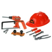 Crazy Little Helper Toy Tool Set w/ Hard Hat, Toy Saw, Adjustable Toy Drill (3 Different Drill Heads), 2 Screwdrivers, Wrench, Pliers, and Nuts & Bolts