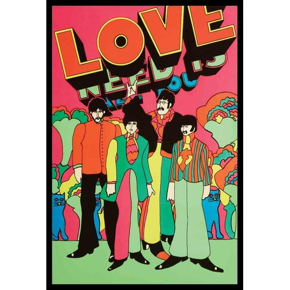 BUY ART FOR LESS Officially Licensed Beatles All You Need Is Love 24 x 36 Inch Framed Poster - 26.5 x 38.5 x 0.5 Inch Finished Size - Sturdy Engineered Wood Frame with Plexi Glass - Ready To Hang