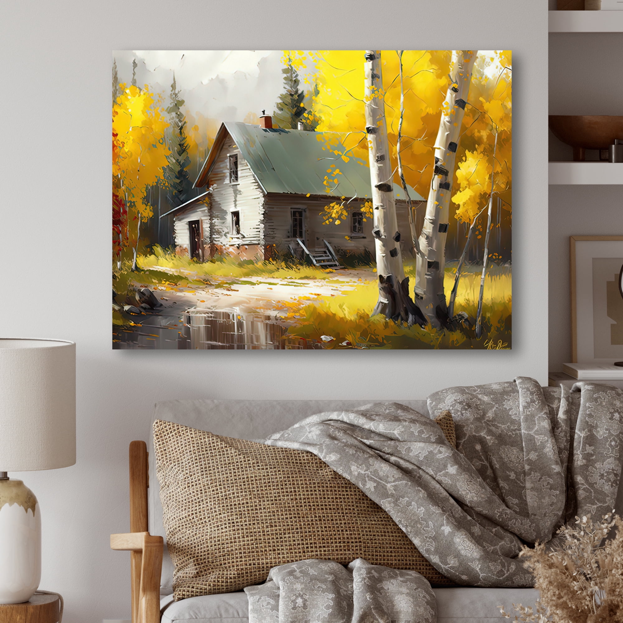 Designart Small Cottage In Autumn II Canvas Wall Art