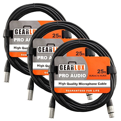 Gearlux XLR Câble Microphone Mâle à Femelle Câble Micro Premium de 25 Pieds Entièrement Équilibré - Pack de 3
