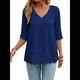 thumbnail image 2 of Camiseta de Verano con Cuello en V, 3/4, Estilo Retro, y con Bordado de Patchwork de Encaje Vintage para Mujer. Azul XXL, 2 of 10