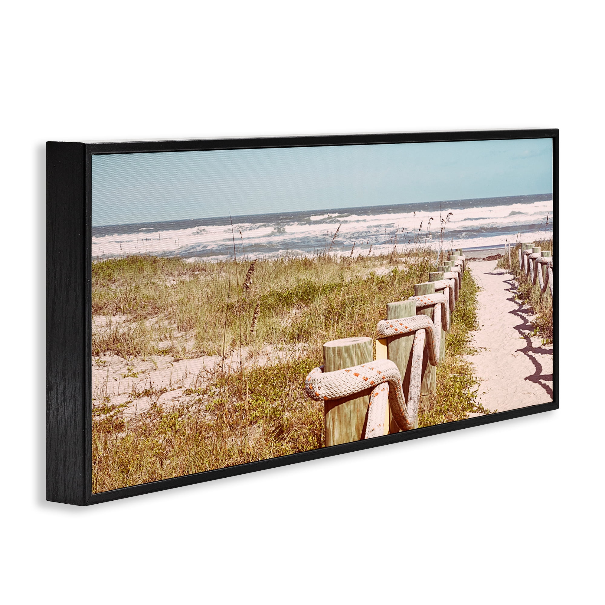 Stupell Industries Eastern Beach Walkway Landscape Photography Black Framed Art Print Wall Art, 24 x 10