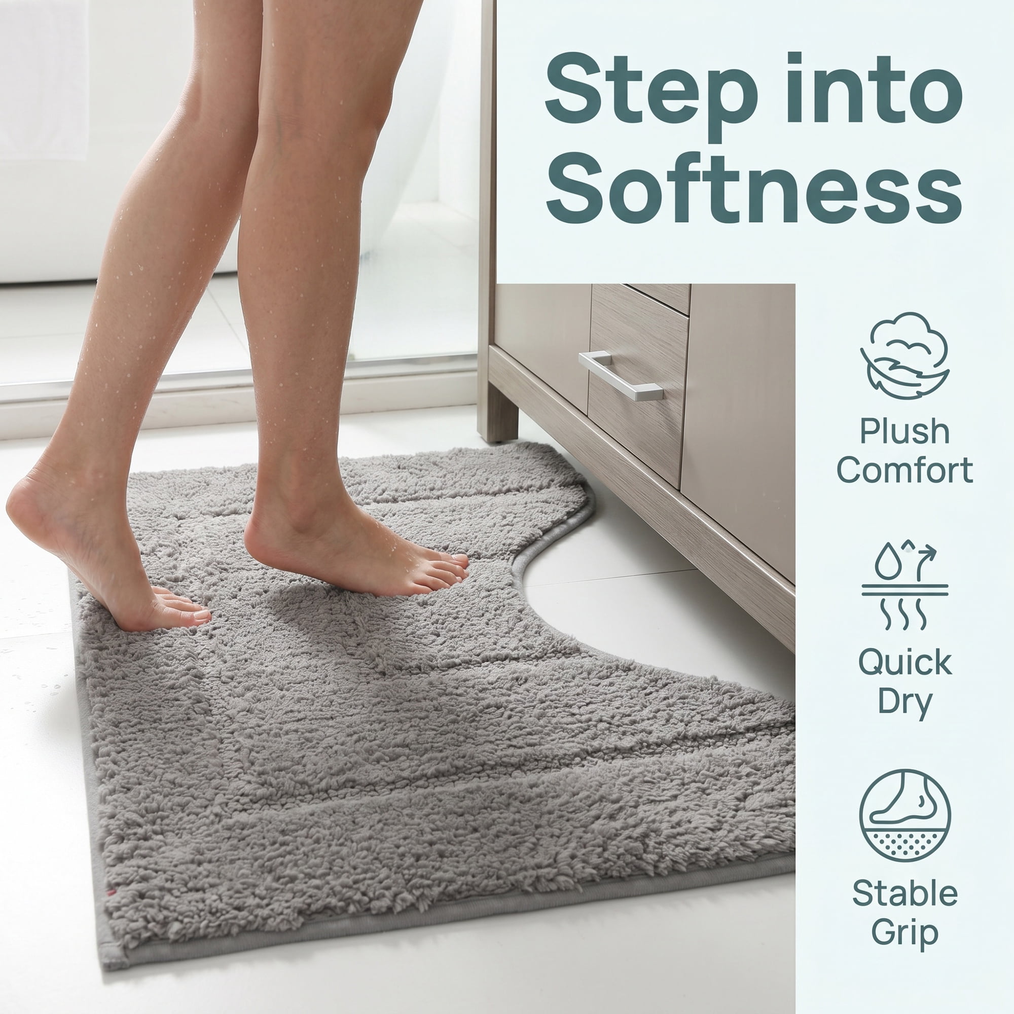 Unique Bargains U-Shaped Absorbent Non Slip Machine Washable Bath Mat Dark Gray 20" x 16"