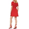 thumbnail image 3 of Vestido Floral con Mangas Abullonadas y Cuello Corazón con Fruncido en la Espalda, dobladillo con Volantes, M Rojo, 3 of 7
