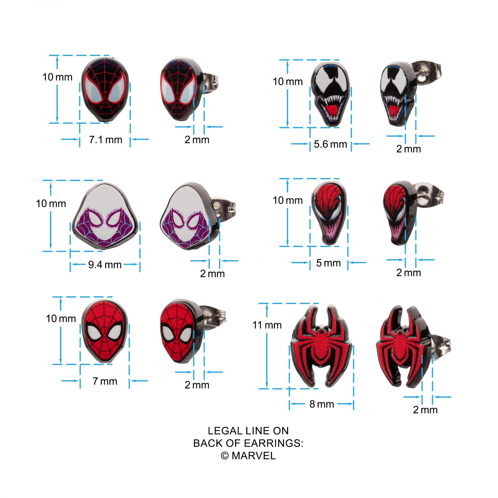 Spider-Man Spider-Verse 6 Pack Stud Earring Set