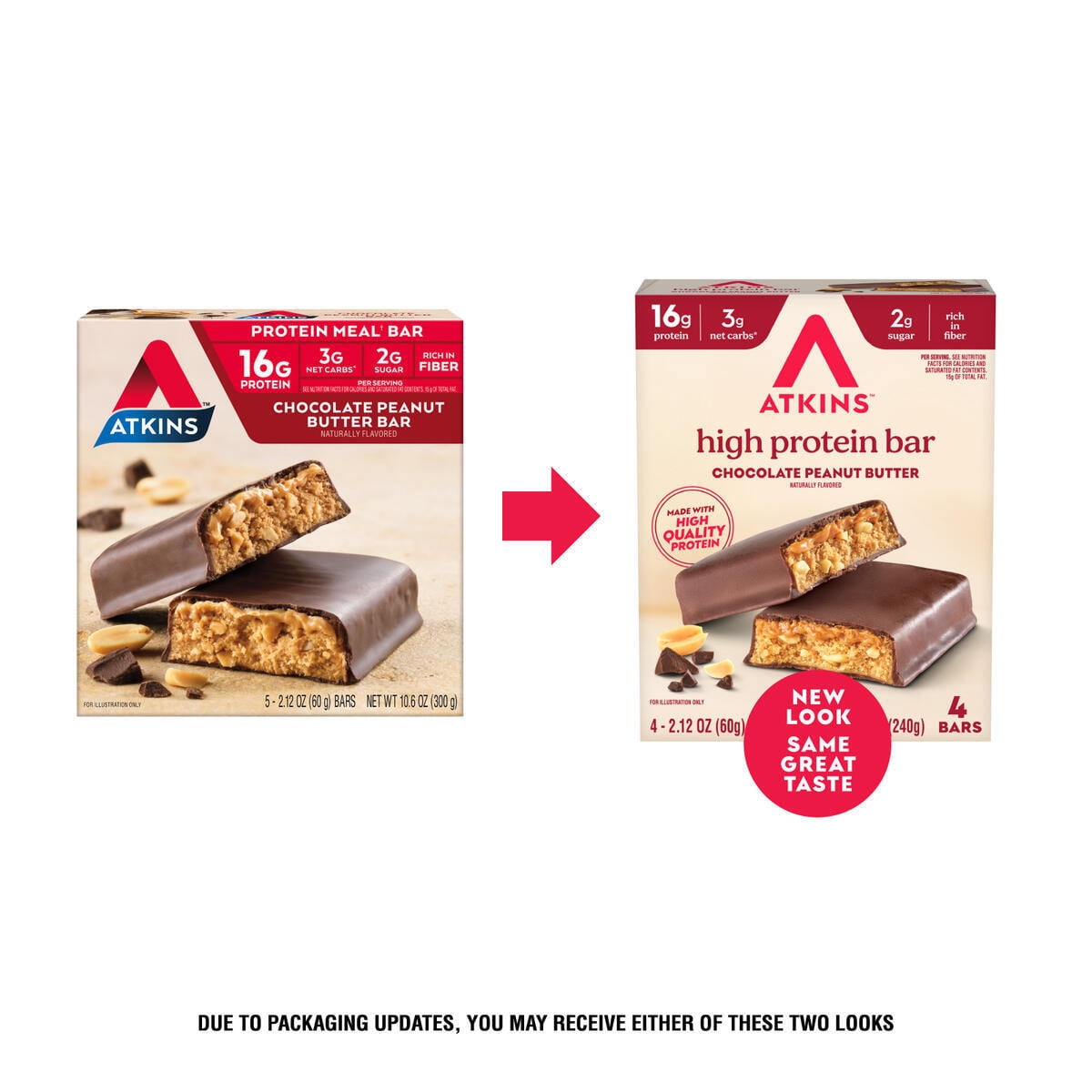 Atkins High Protein Bars, Chocolate Peanut Butter Flavored, 16g Protein, 4 Count