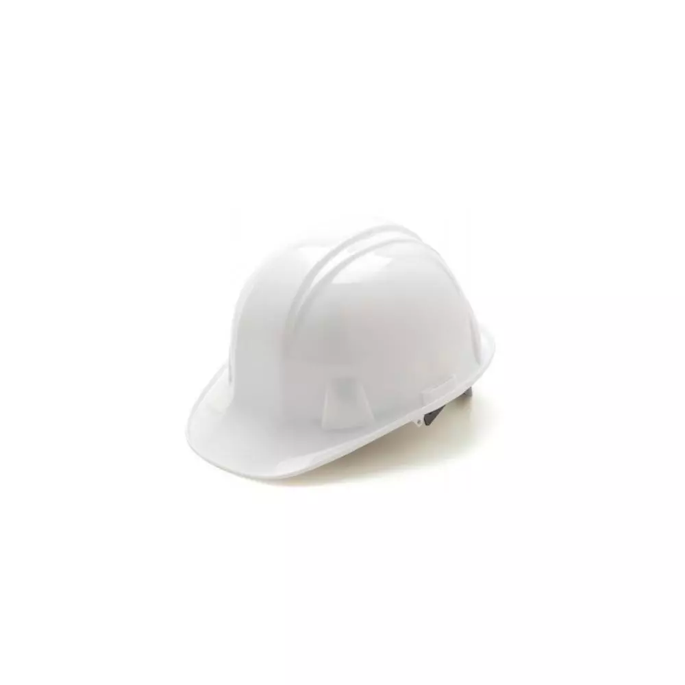 MMBM (HDPE) White Helmet Hard Hat Adjustable 4 Point Ratchet Suspension Safety Construction Work - 1 Each