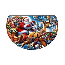 KOYPTL Christmas Half Round Doormat Landscape Deer Fall Semi Circle Rug Non Slip Indoor Outdoor Entrance Half Moon Rug Washable Front Floor Mat for Kitchen Bathroom Patio Fireplace Holiday Decor