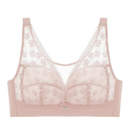 Arnsht Women s Wireless Lace Triangle Tops Minimizer Lifting Large Size Thin Soft Comfort Breathable Bra Without Steel Ring Pink 44/100CD