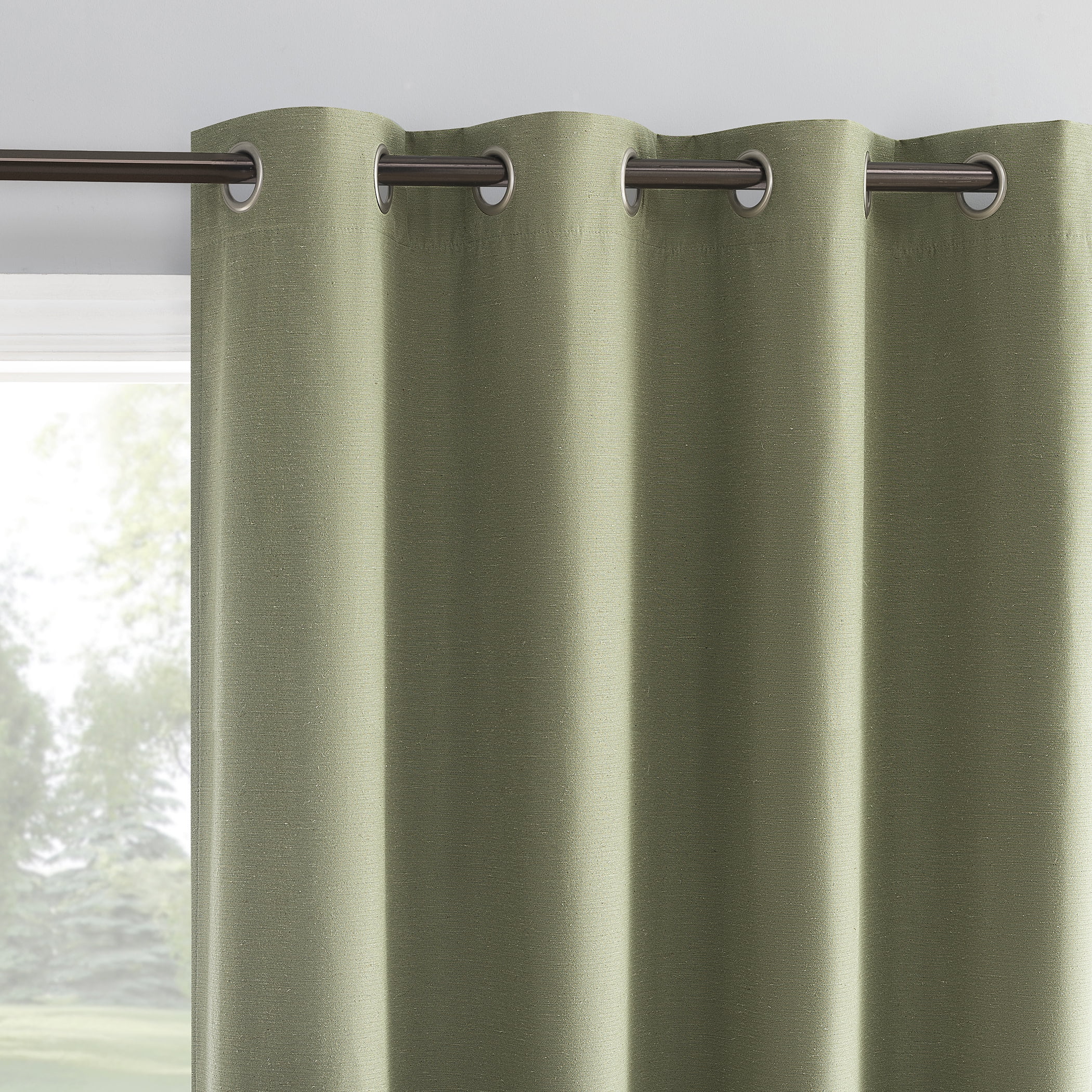 Archaeo Linen Blend Blackout Grommet Top Curtain, 52"x84", Sage Green