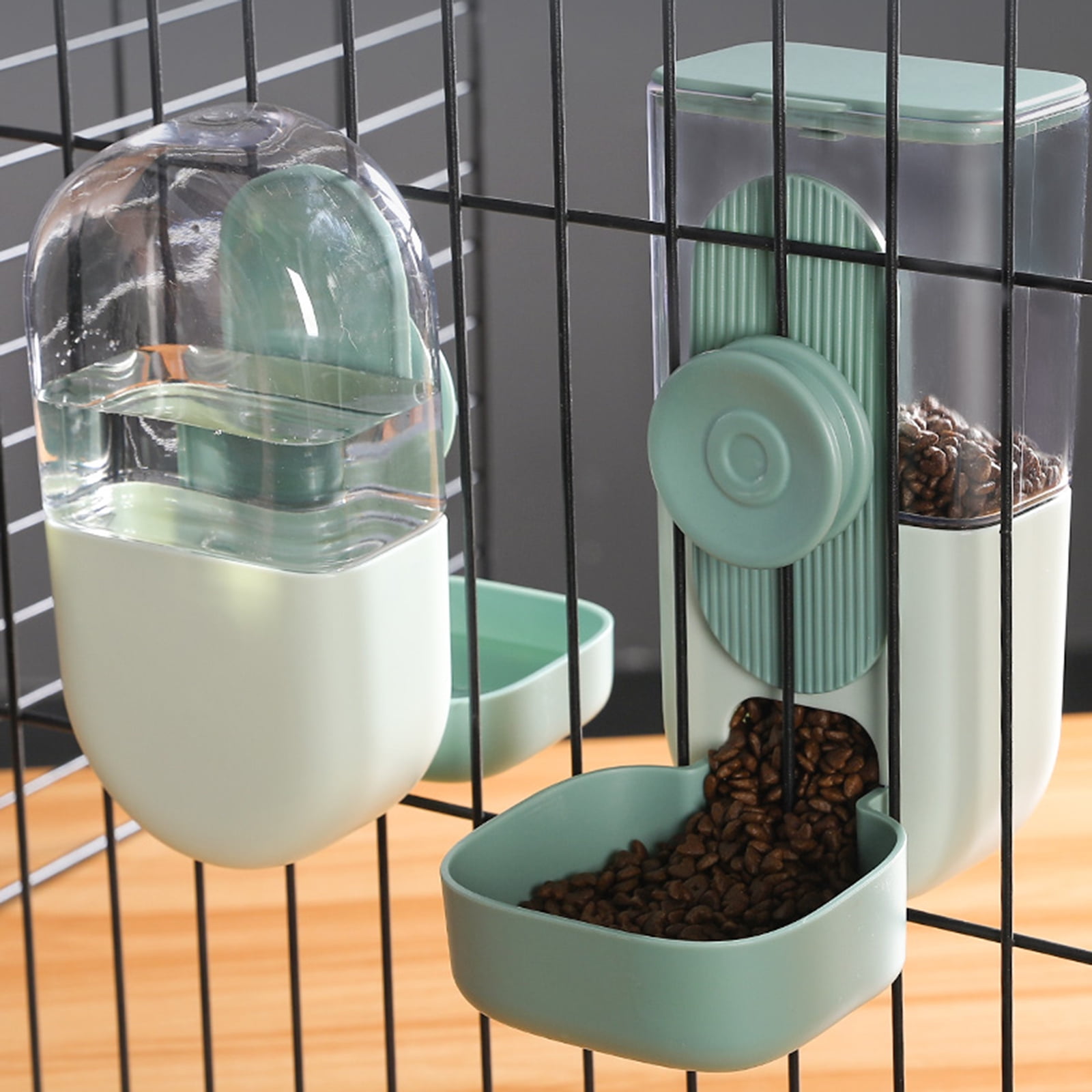 Cat Cage Hanging Automatic Food Water Dispenser, Gravity Dog Feeder and Water Dispenser Set, Cat Food and Water Dispenser Food Bowl for Puppy Bunny