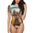 thumbnail image 1 of Balery Relaxing Cat With Orange Juice Body de cuello redondo de manga corta para mujer Tops de manga corta Tops básicos-Small, 1 of 7