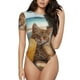 thumbnail image 1 of Balery Relaxing Cat With Orange Juice Body de cuello redondo de manga corta para mujer Tops de manga corta Tops básicos-Medium, 1 of 7