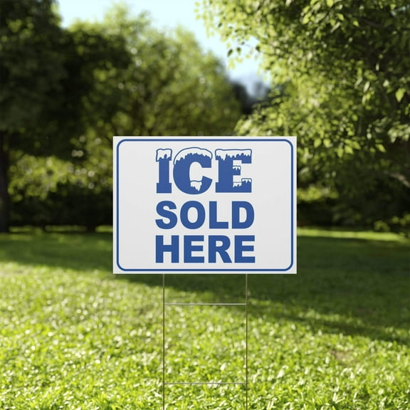Ice Sold Here Sign, Ice Yard Sign, Double Sided, Outdoor, Weatherproof, H-Stake Included, v1
