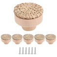 thumbnail image 2 of Boho Rattan Dresser Knobs Round Wooden Drawer Knobs Handmade Wicker Woven and Screws for Boho Furniture Knobs 6Pcs, 2 of 5