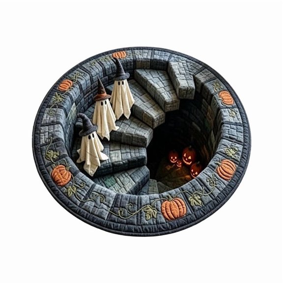 Halloween 3D Ghost Pumpkin Round Rug | Optical Spiral Staircase Non- Quilted Doormat for Entryway Home Party Decor 15.75in