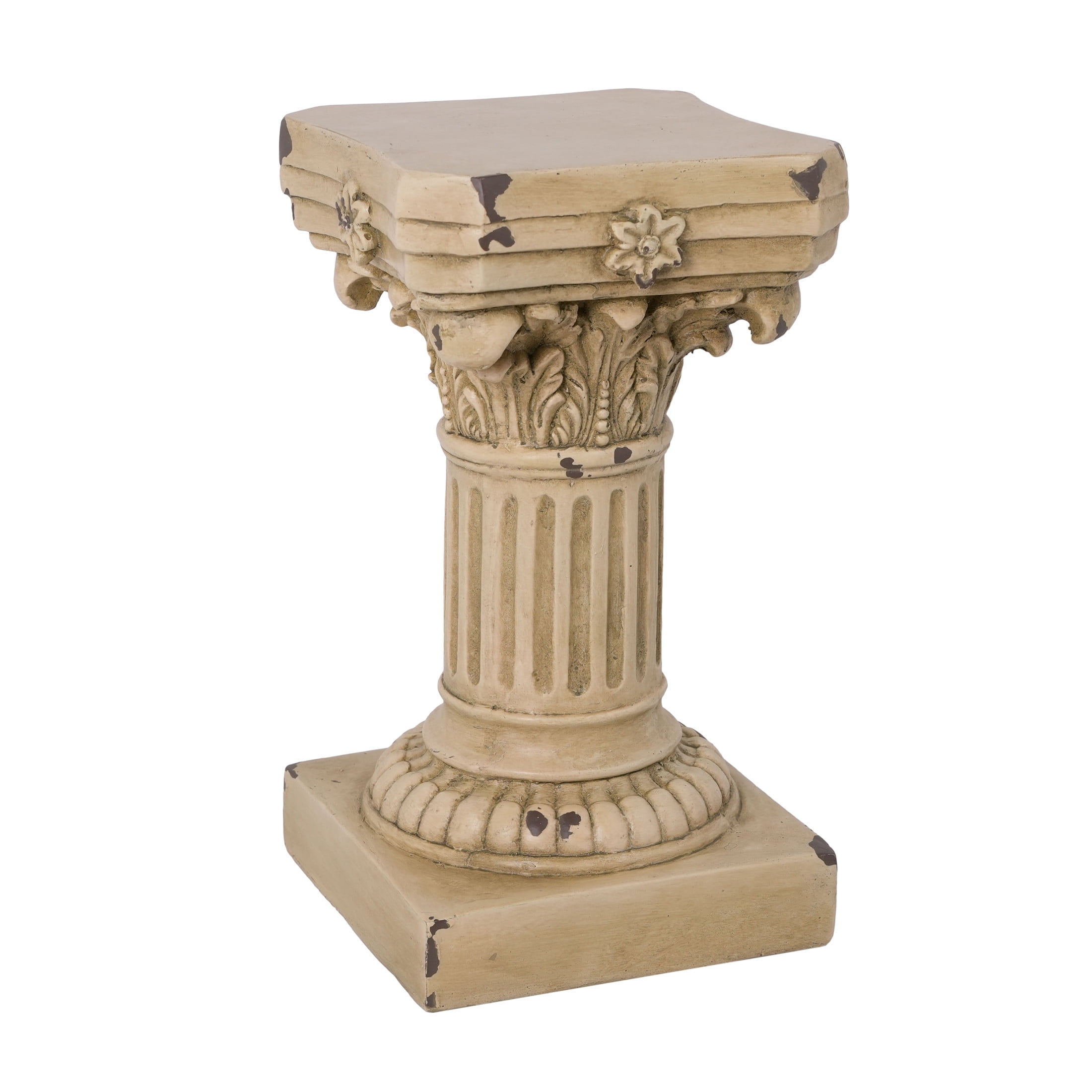 Christopher Knight Home 16.7" Corinthian Pedestal Plant Stand, MGO Indoor Outdoor Side Table, Antique Yellow