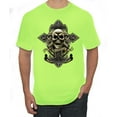 thumbnail image 1 of Brotherhood Biker Motorcycles Cross and Skull Pop Culture Men's Graphic T-Shirt, Safety Green, Medium, 1 of 3