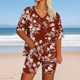 thumbnail image 2 of ZToonmas Women's Plus Size V Neck Short Sleeve Vintage Print Top and Elastic High Waist Bike Shorts 2 Piece Casual Loungewear Set, 2 of 5