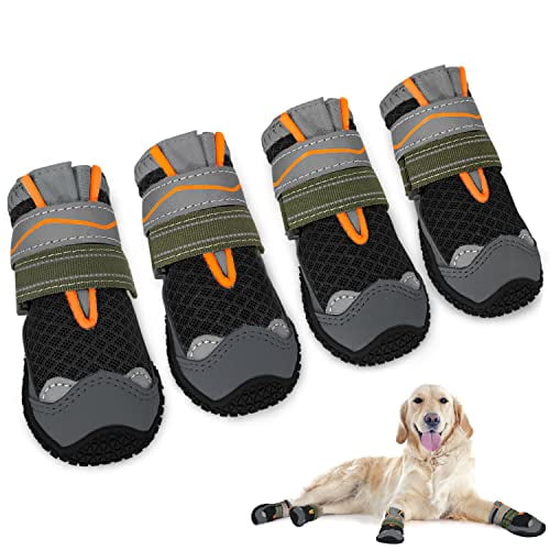 AUTOWT Bottes pour Chien, Chaussures Respirantes Protecteur de Pattes pour Chiens, Bottines pour Chien Doublement Ajustables et Lavables Antidérapantes avec Bande Réfléchissante pour Grands Moyens Sm