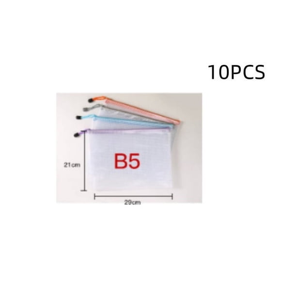 10pcs B5 Plastic Zip Wallets, Plastic Mesh Zipper File Folders Zip Lock Bags, Waterproof Document Wallet File Bags for School Office Supplies Travel Receipts Home Storage (6