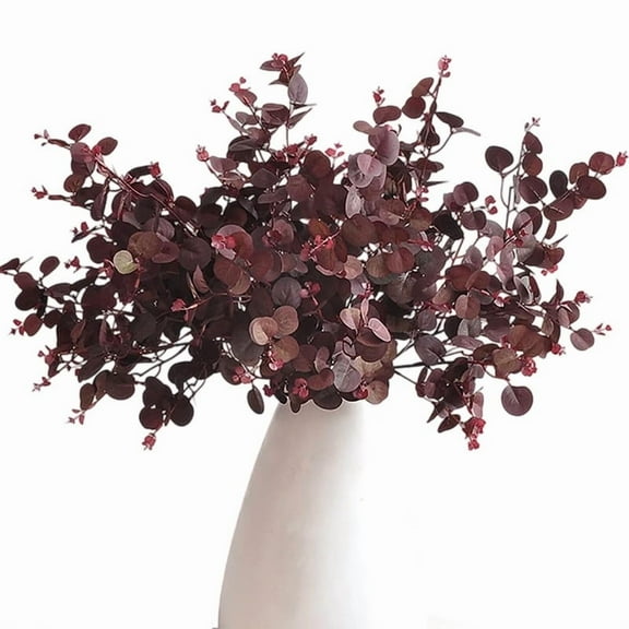 4Pcs Artificial Eucalyptus Stems Faux Eucalyptus Branches Silk Burgundy Color Leaves Fake Leaf Fall Plants for Autumn Party Centerpieces Floral Arrangements Home Decor